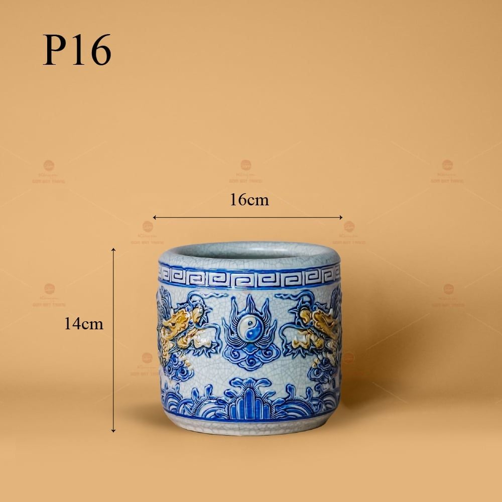 Bát Hương Thờ Men Rạn Nổi Họa Tiết Song Long Chầu Nguyệt
