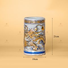 Ống Hương Men Rạn Vẽ Vàng Họa Tiết Kim Long Chầu Nhật