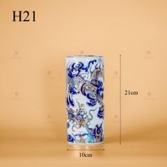Ống Hương Kim Long Men Lam Nổi Vẽ Vàng Kim