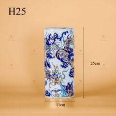 Ống Hương Kim Long Men Lam Nổi Vẽ Vàng Kim