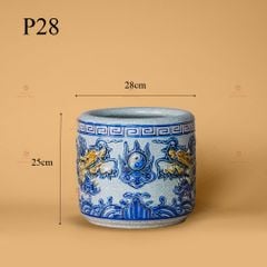 Bát Hương Thờ Men Rạn Nổi Họa Tiết Song Long Chầu Nguyệt