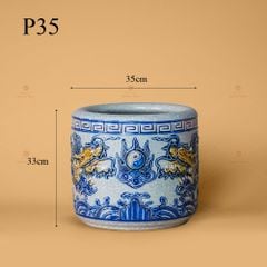 Bát Hương Thờ Men Rạn Nổi Họa Tiết Song Long Chầu Nguyệt