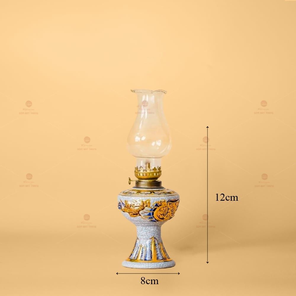 Đèn Dầu Thờ Men Rạn Vẽ Vàng Họa Tiết Hoa Sen