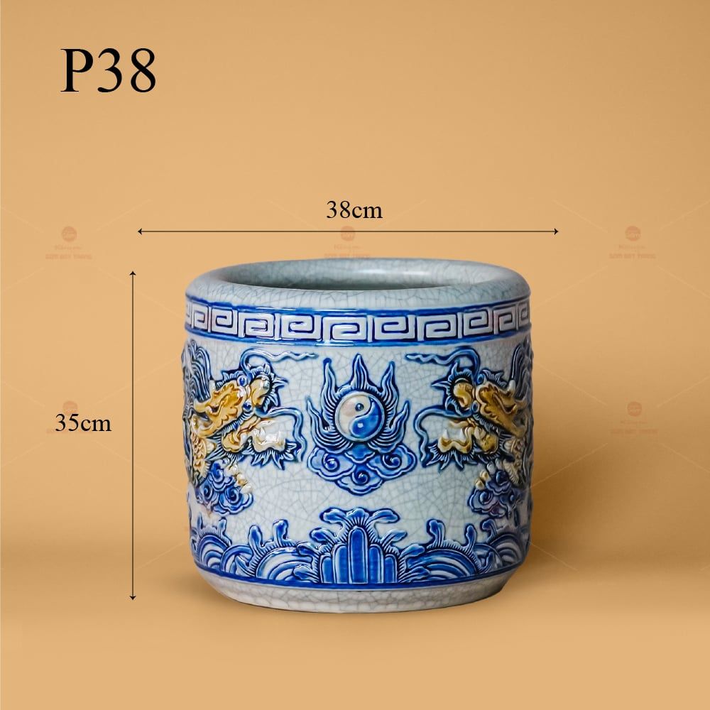 Bát Hương Thờ Men Rạn Nổi Họa Tiết Song Long Chầu Nguyệt