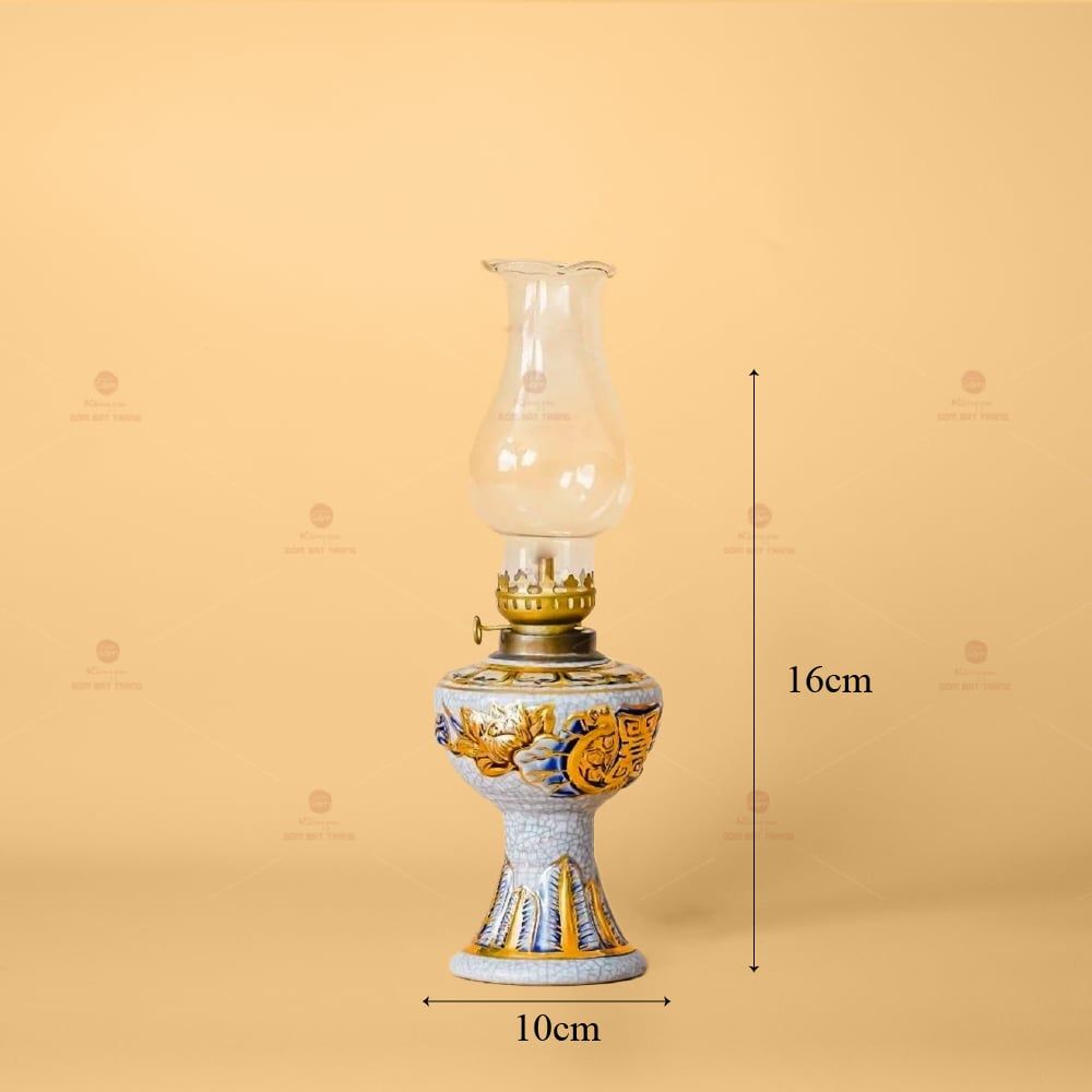 Đèn Dầu Thờ Men Rạn Vẽ Vàng Họa Tiết Hoa Sen