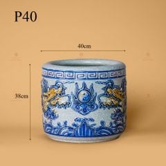 Bát Hương Thờ Men Rạn Nổi Họa Tiết Song Long Chầu Nguyệt