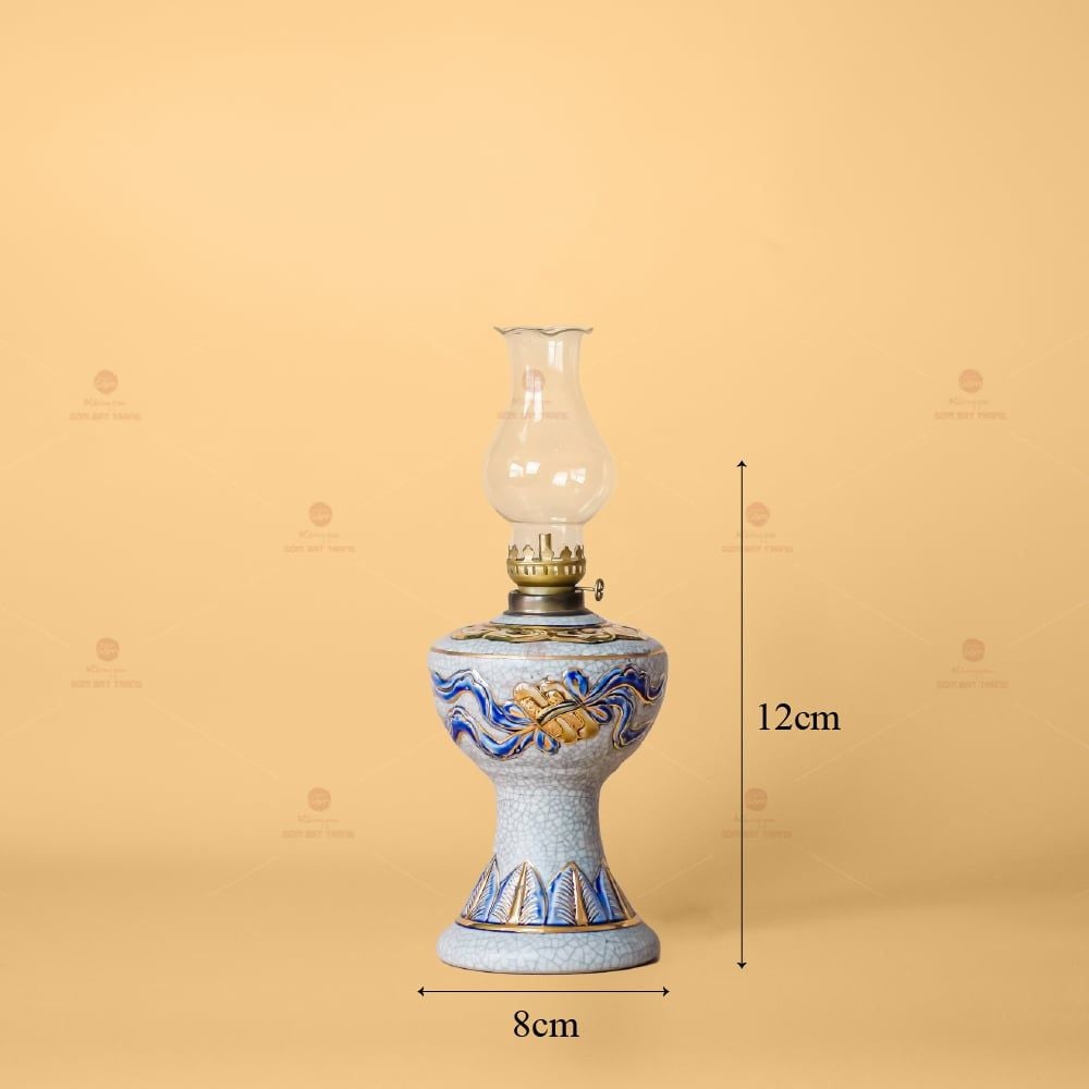 Đèn Dầu Thờ Men Rạn Vẽ Vàng Họa Tiết Cuốn Thư