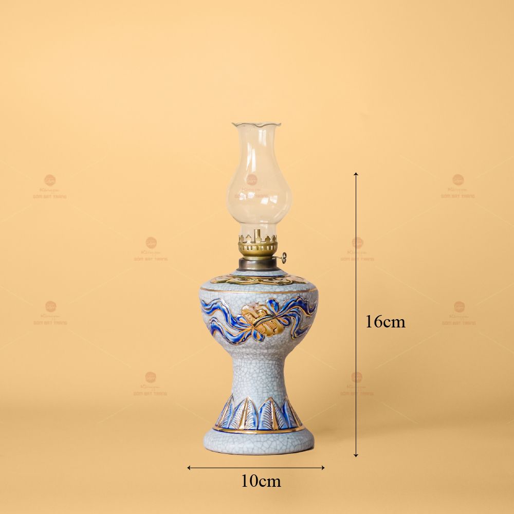 Đèn Dầu Thờ Men Rạn Vẽ Vàng Họa Tiết Cuốn Thư
