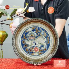 Đĩa Trưng Bày Đắp Nổi Vẽ Màu Lân Quy Phụng