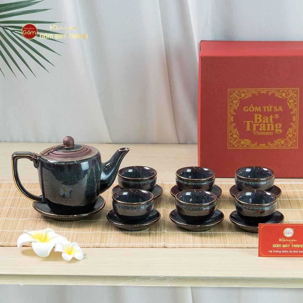 Bộ Ấm Chén Tống Thiên Thanh Kẻ Vàng