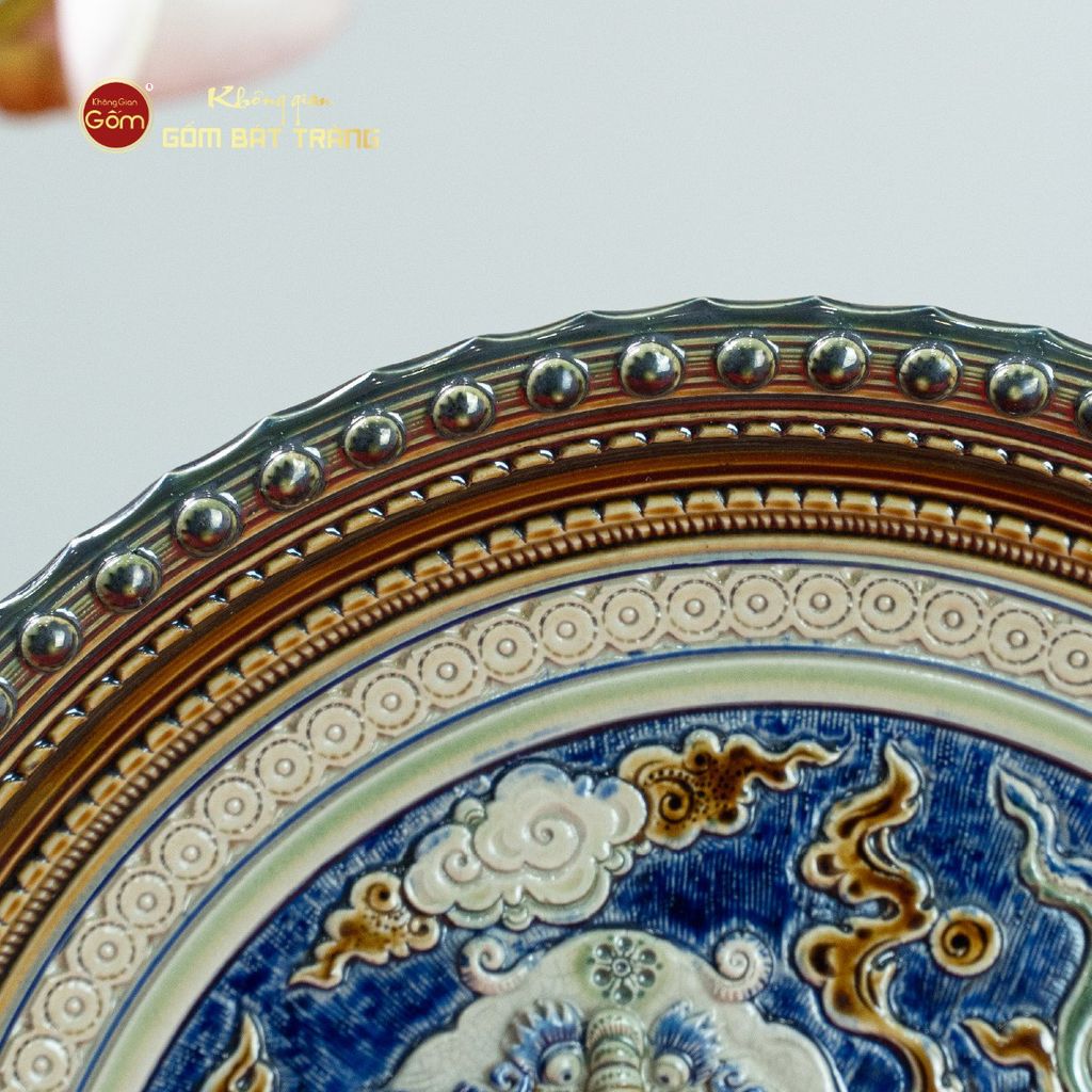 Đĩa Trưng Bày Đắp Nổi Vẽ Màu Lân Quy Phụng