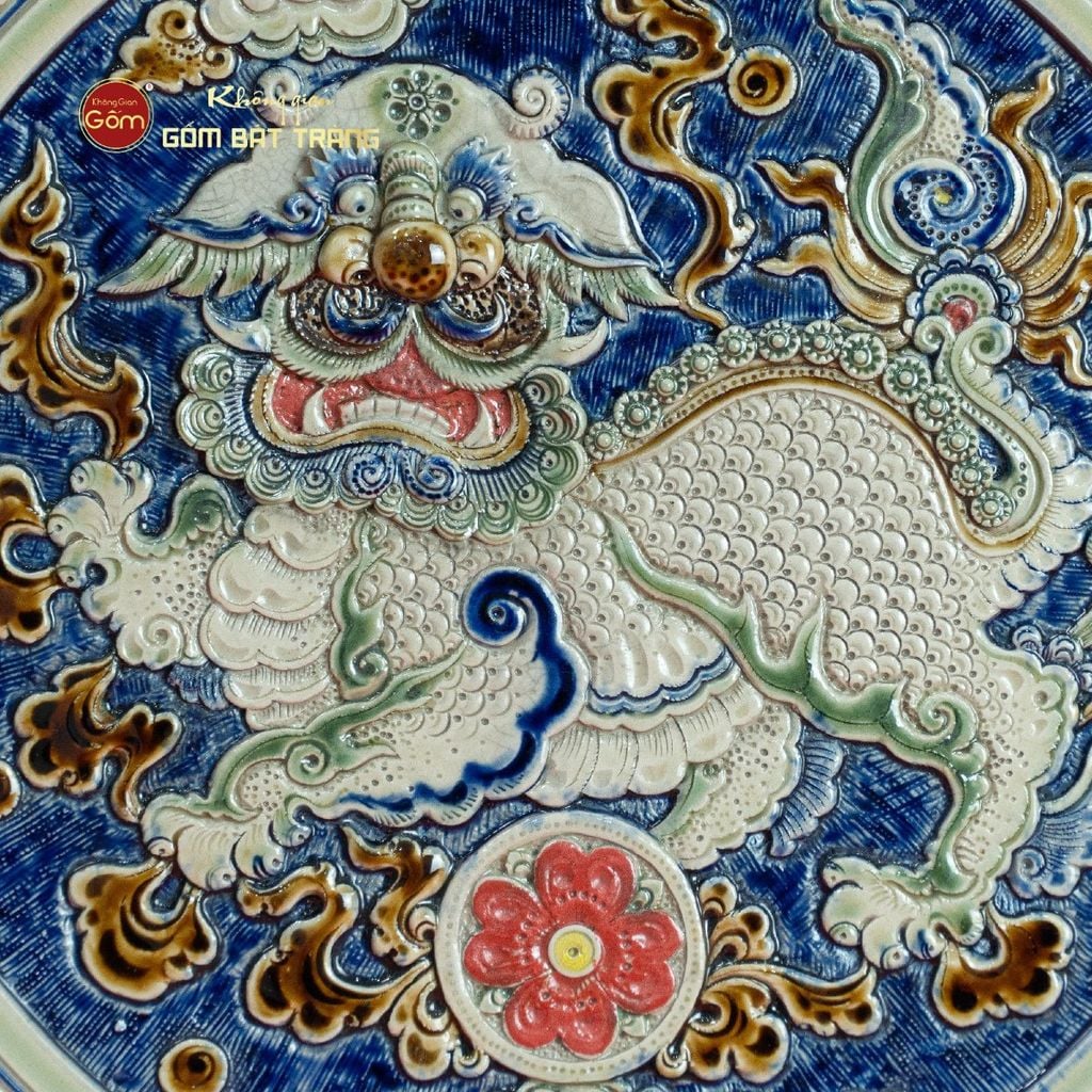 Đĩa Trưng Bày Đắp Nổi Vẽ Màu Lân Quy Phụng