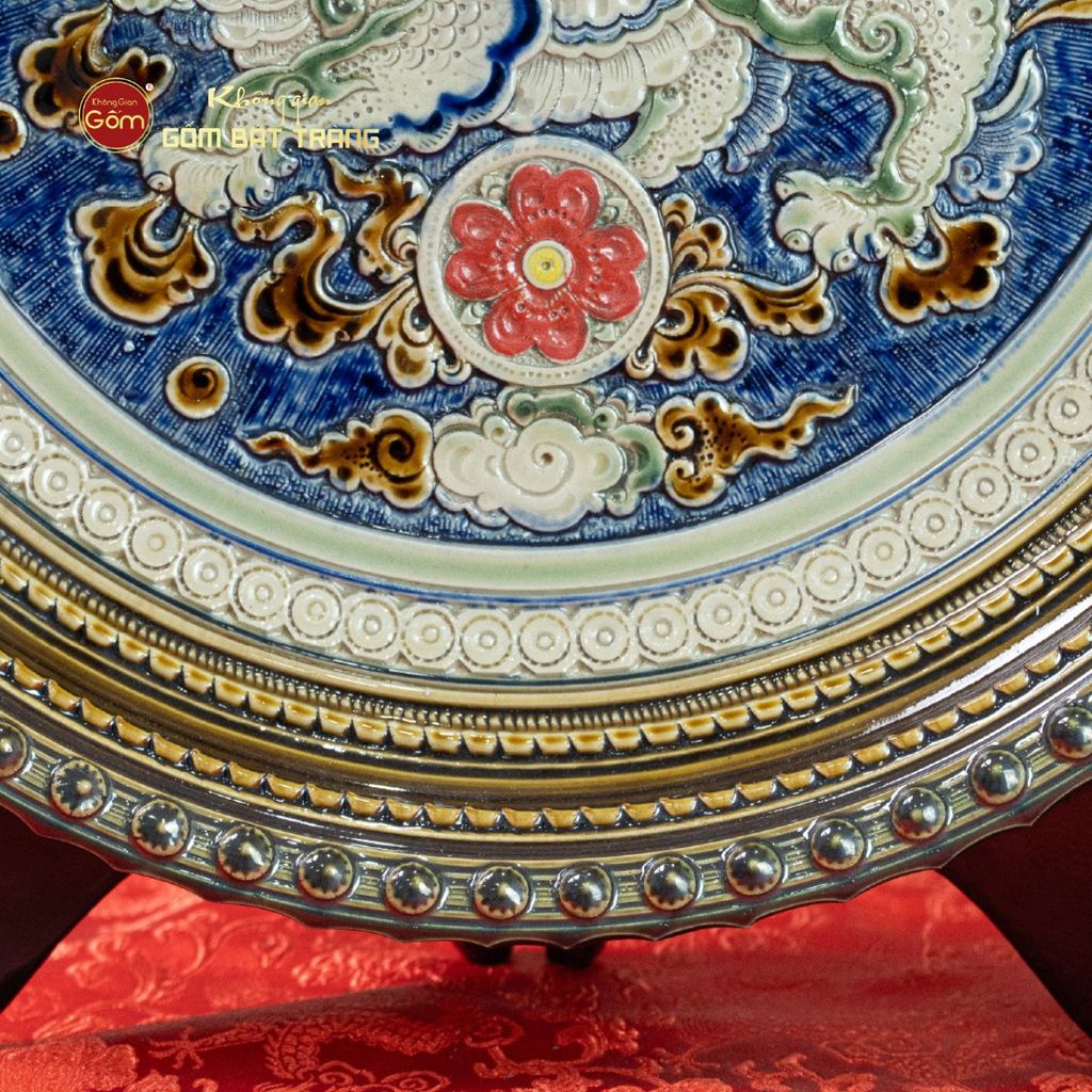 Đĩa Trưng Bày Đắp Nổi Vẽ Màu Lân Quy Phụng