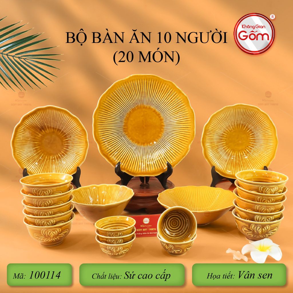 Bộ Bàn Ăn 10 Người (20 Món) Men Nâu Vân Sen