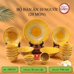 Bộ Bàn Ăn 10 Người (20 Món) Men Nâu Vân Sen