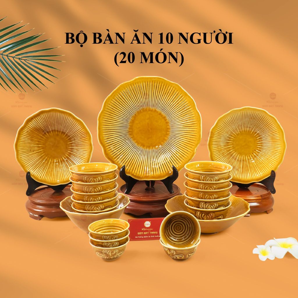 Bộ Bàn Ăn 10 Người (20 Món) Men Nâu Vân Sen
