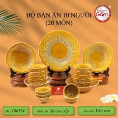 Bộ Bàn Ăn 10 Người (20 Món) Men Nâu Vân Sen