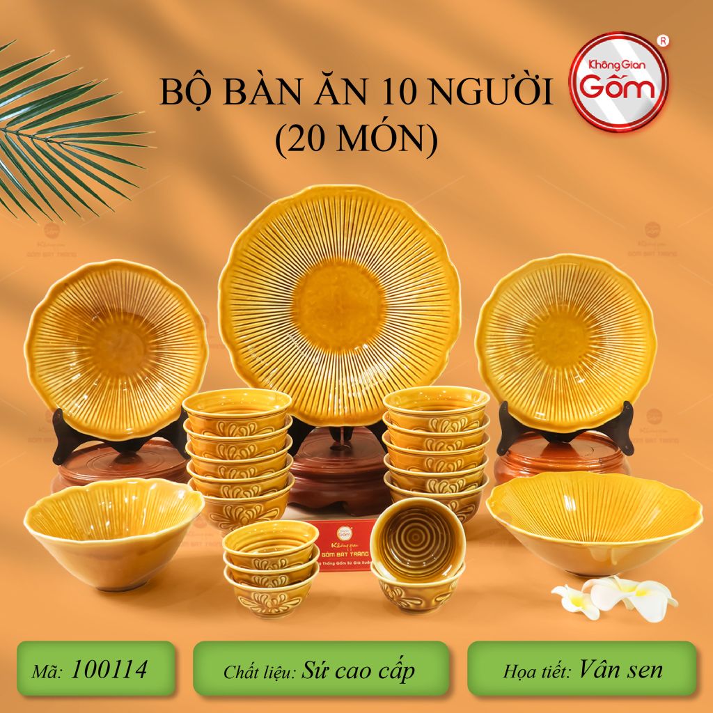 Bộ Bát Đĩa Men Nâu Vân Sen