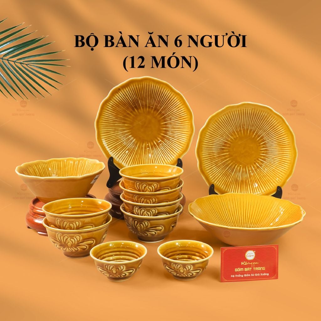Bộ Bàn Ăn 6 Người (12 Món) Men Nâu Vân Sen