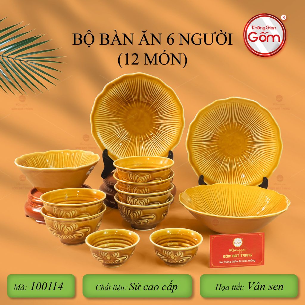 Bộ Bàn Ăn 6 Người (12 Món) Men Nâu Vân Sen
