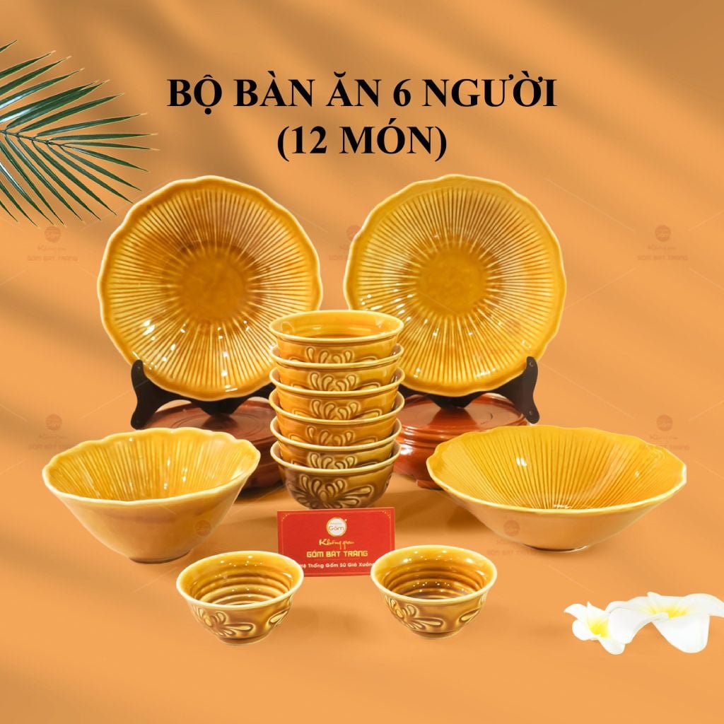 Bộ Bàn Ăn 6 Người (12 Món) Men Nâu Vân Sen