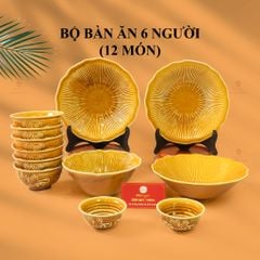 Bộ Bát Đĩa Men Nâu Vân Sen