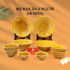 Bộ Bát Đĩa Men Nâu Vân Sen