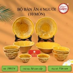 Bộ Bàn Ăn 4 Người (10 Món) Men Nâu Vân Sen