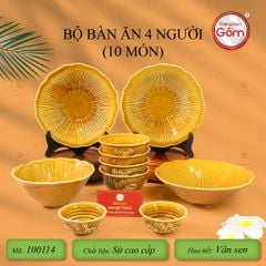 Bộ Bàn Ăn 4 Người (10 Món) Men Nâu Vân Sen