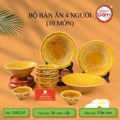 Bộ Bàn Ăn 4 Người (10 Món) Men Nâu Vân Sen