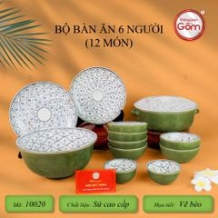 Bộ Bàn Ăn 6 Người (12 món) Men Xanh Ngọc Vẽ Bèo