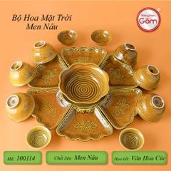 Bộ Bát Đĩa Hoa Mặt Trời Men Nâu Vân Hoa Cúc