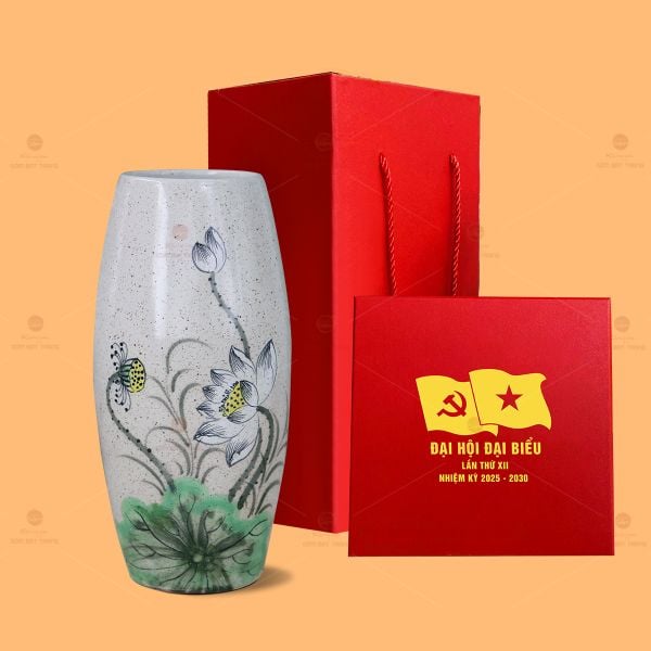 Lọ Hoa Men Chấm Vẽ Sen