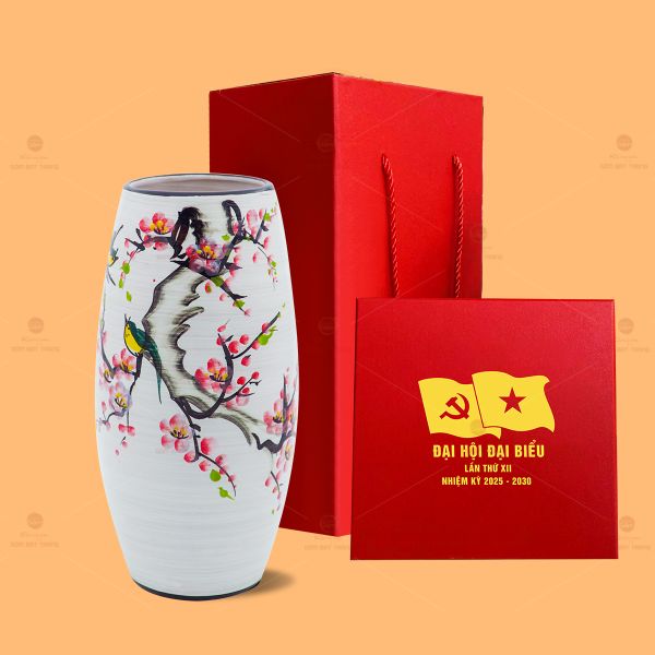Lọ Hoa Dáng Bom Vẽ Nhành Đào