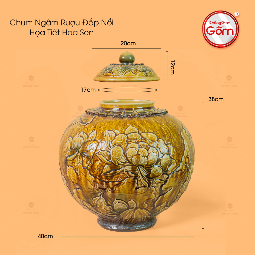 Chum Ngâm Rượu Đắp Nổi Họa Tiết Hoa Sen