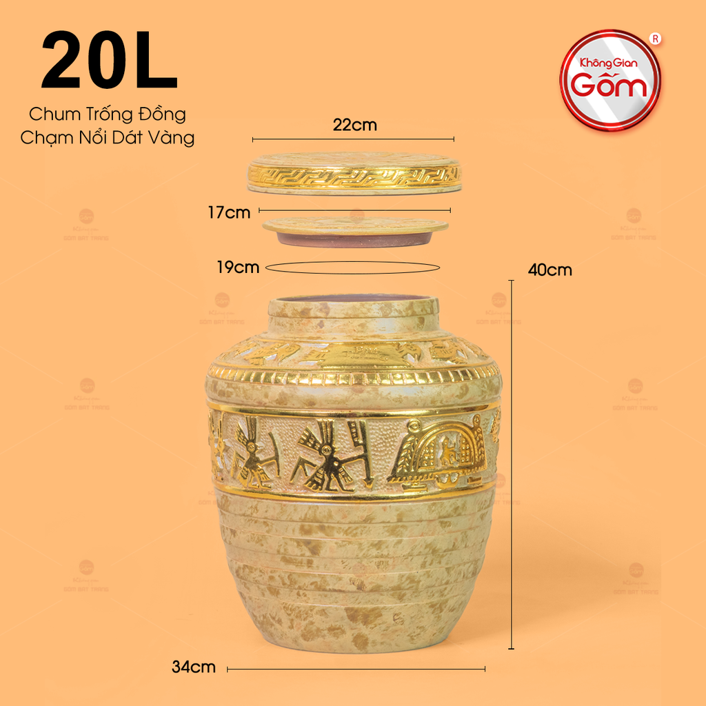 Chum Trống Đồng Kim Sa Chạm Nổi Dát Vàng