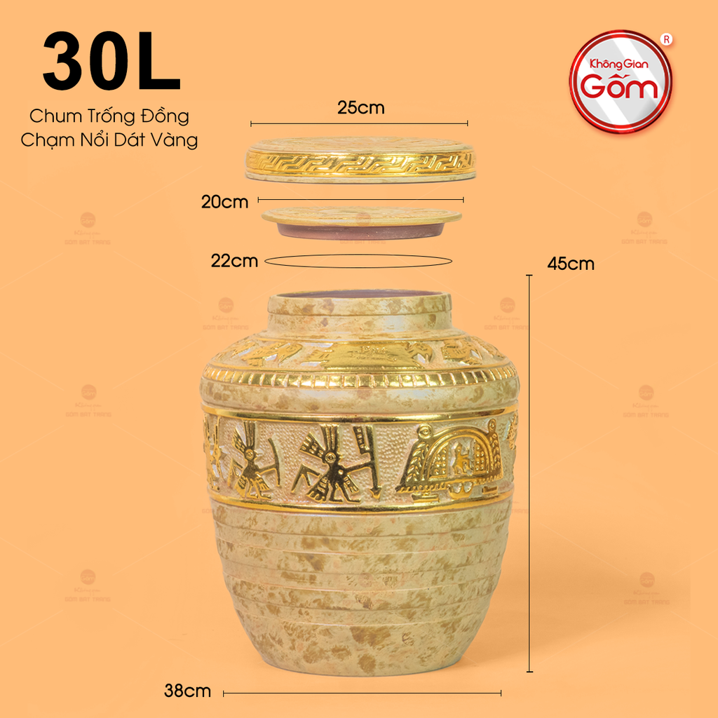 Chum Trống Đồng Kim Sa Chạm Nổi Dát Vàng