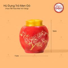 Hũ Đựng Trà Men Đỏ Họa Tiết Hoa Mai Vẽ Vàng