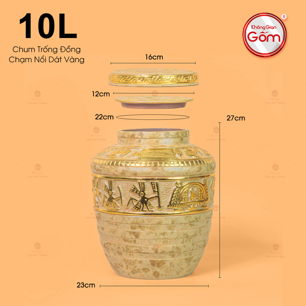 Chum Trống Đồng Kim Sa Chạm Nổi Dát Vàng