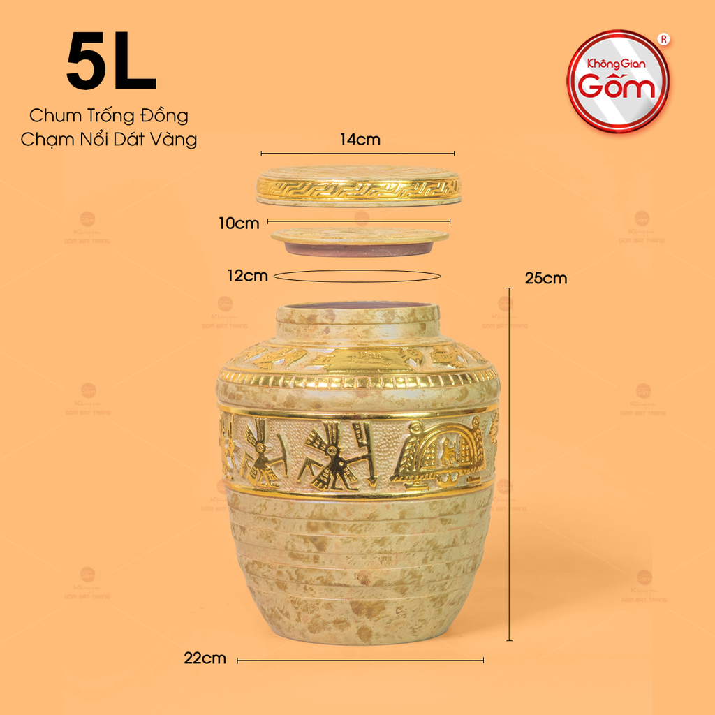 Chum Trống Đồng Kim Sa Chạm Nổi Dát Vàng