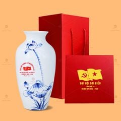 Lọ Hoa Men Trắng Vẽ Sen Xanh
