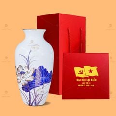 Lọ Hoa Men Trắng Sen Xanh Vẽ Vàng