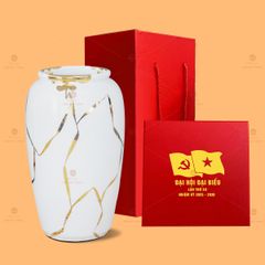 Lọ Hoa Men Trắng Vẽ Vàng