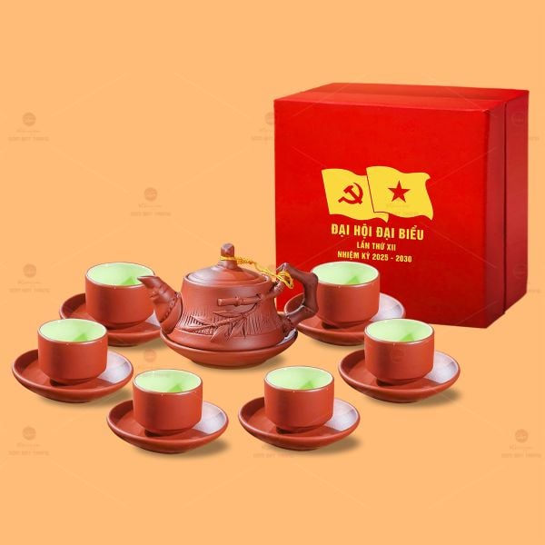 Bộ Ấm Chén Trà Nhã Viên Tử Sa Đắp Trúc