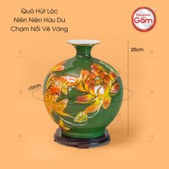 Quả Hút Lộc Niên Niên Hữu Dư Chạm Nổi Vẽ Vàng