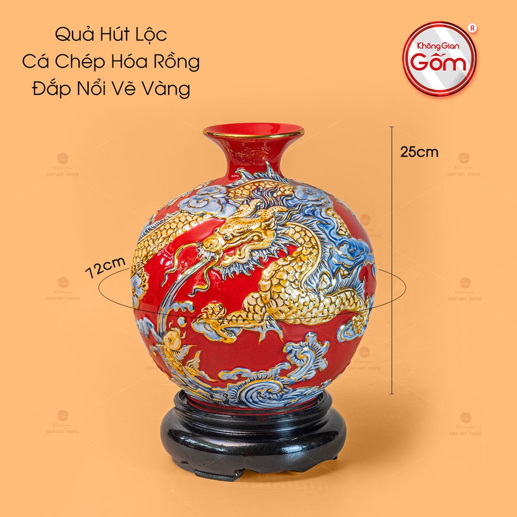Quả Hút Lộc Cá Chép Hóa Rồng Đắp Nổi Vẽ Vàng