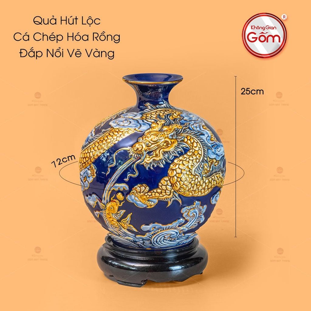 Quả Hút Lộc Cá Chép Hóa Rồng Đắp Nổi Vẽ Vàng