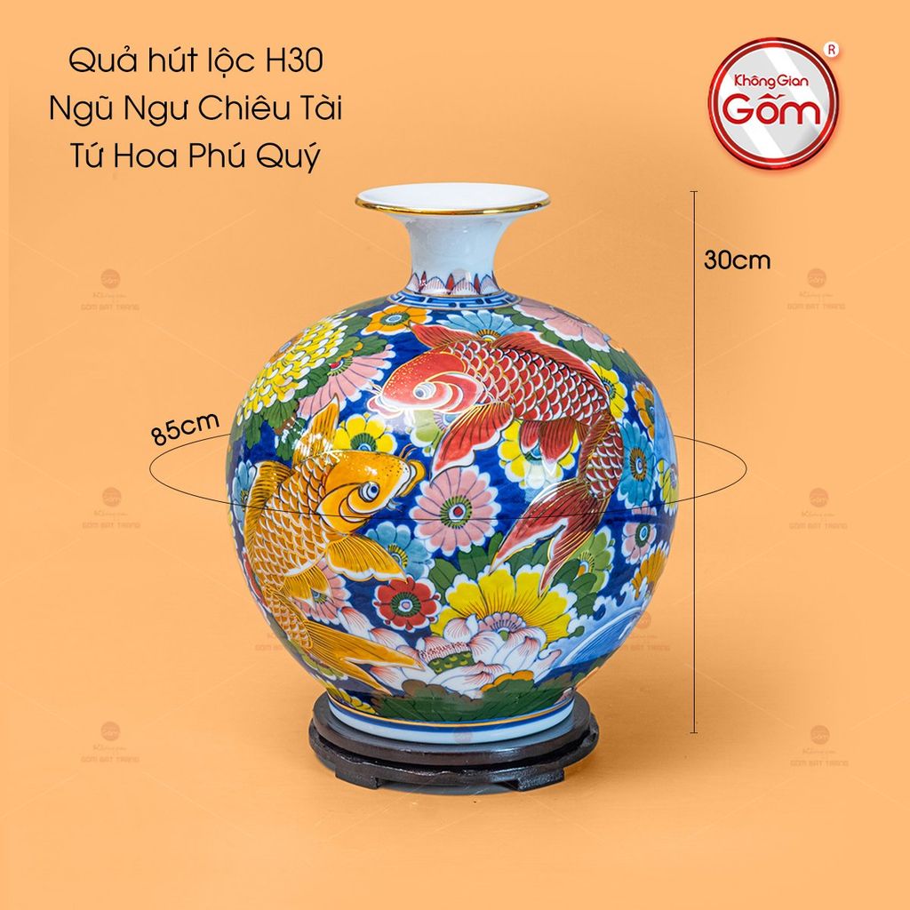 Quả Hút Lộc Nhị Cảnh Niên Niên Hữu Dư Thuận Buồm Vẽ Vàng