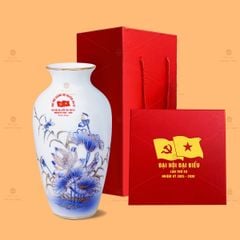 Lọ Hoa Men Trắng Vẽ Hoa Sen Kẻ Vàng