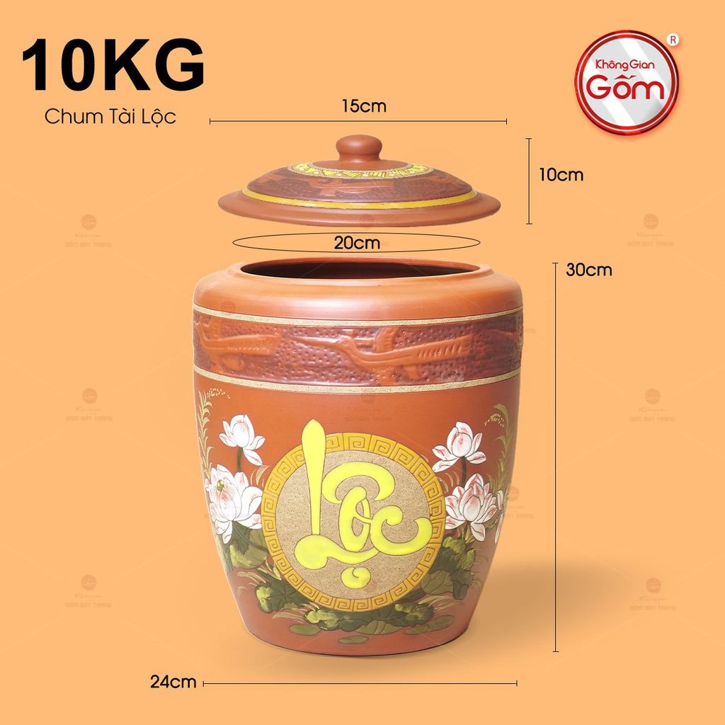 Hũ Gốm Họa Tiết Hoa Sen Lộc Nắp Nhọn